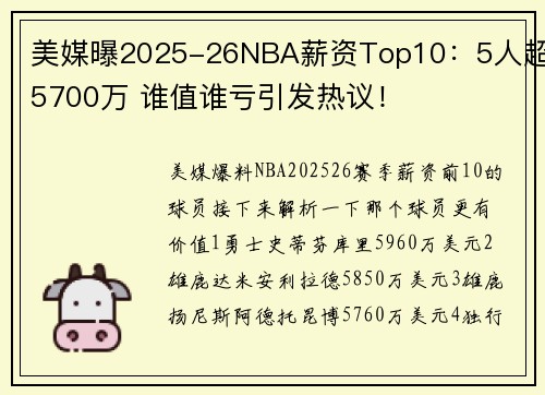 美媒曝2025-26NBA薪资Top10：5人超5700万 谁值谁亏引发热议！