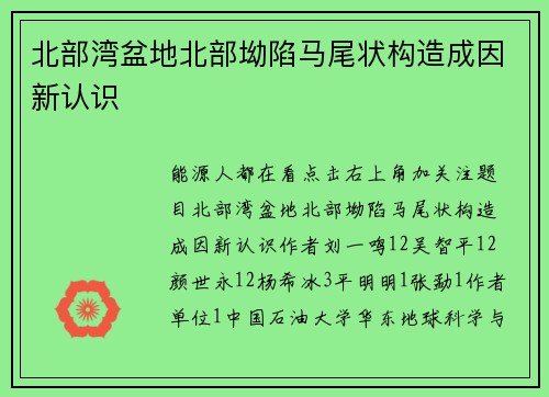 北部湾盆地北部坳陷马尾状构造成因新认识