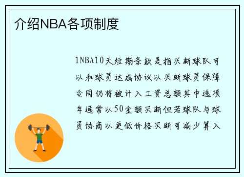 介绍NBA各项制度
