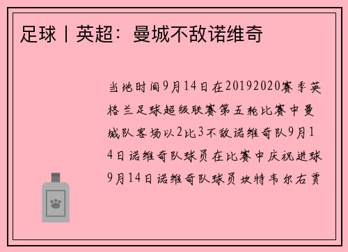 足球丨英超：曼城不敌诺维奇
